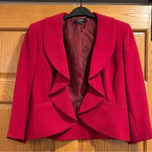 Alex Marie Women's Garnet Red Ruffled Open Front Blazer Size 6